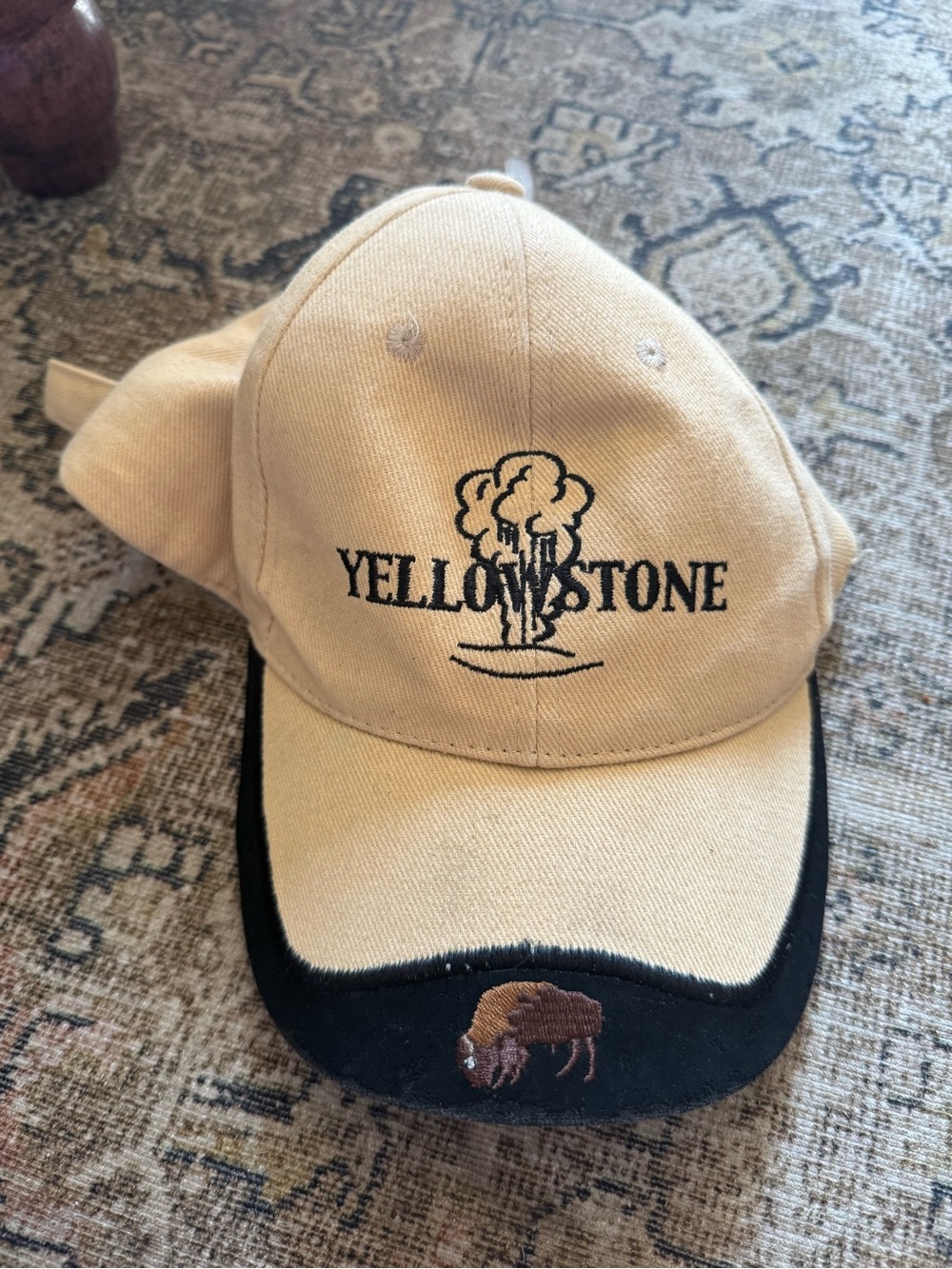 Rare Yellowstone Embroidered Buffalo 🦬 Tan Baseball Cap with Black Brim